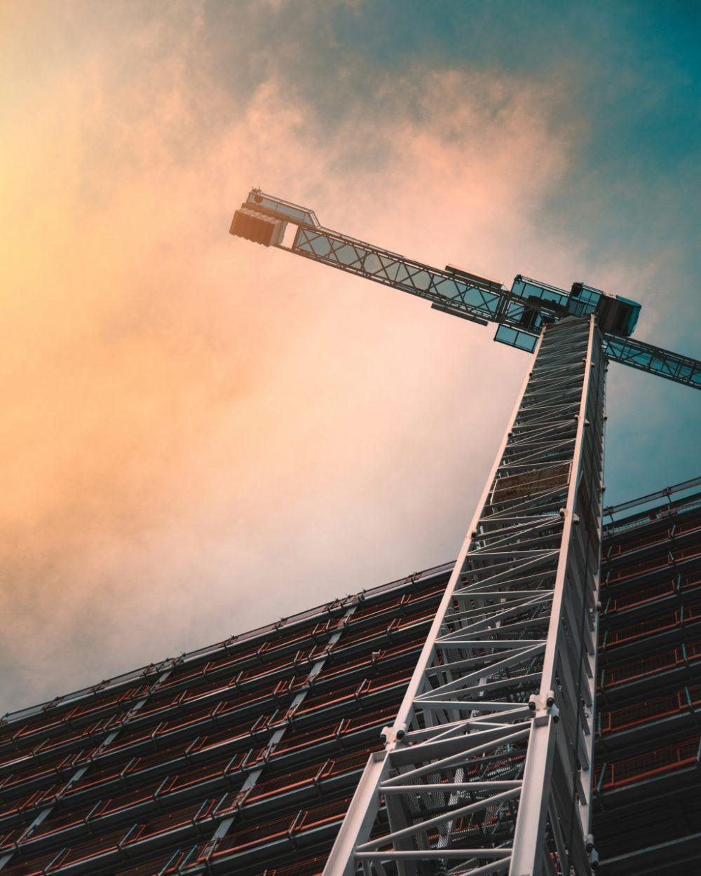 Tower crane over a commercial construction site